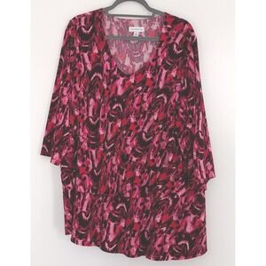 Susan Graver Pink Liquid Knit Layered Pullover Blouse Women's Size 2X Pre-owned